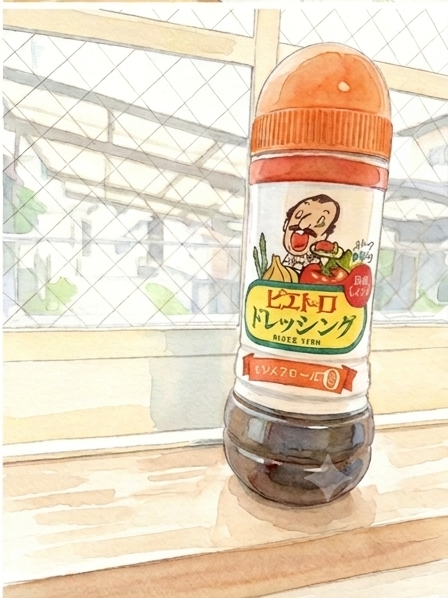 窓辺に置かれたピエトロドレッシングのボトル