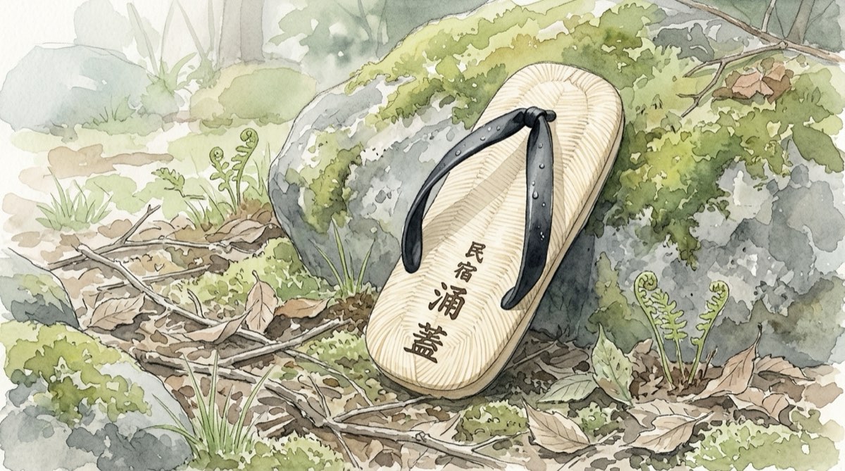 「民宿 涌蓋」と記された草履